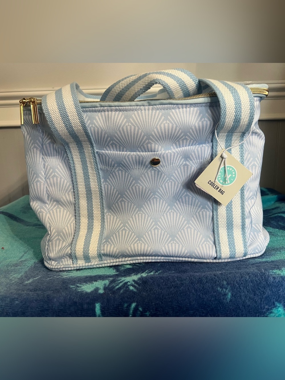 Martha Stewart Light Blue & White Striped Cooler Bag
